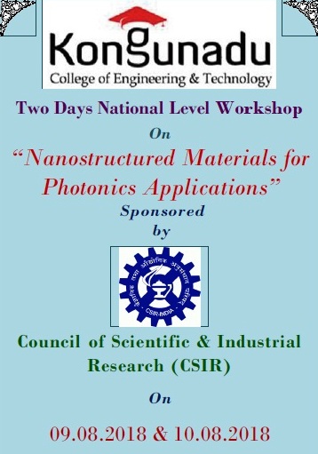 Two Days National Level Workshop on Nanostructured Materials for Photonics Applications 2018